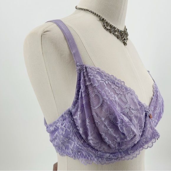 NWT Savage x Fenty Lavender Purple Lace Overlay Underwire Unlined Bra Size 38C - Picture 5 of 14